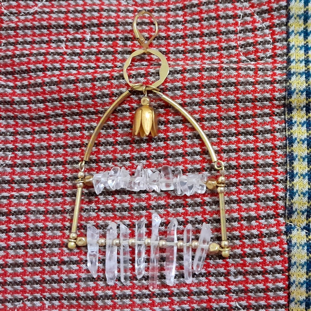XXL 'Cathedral Window' Quartz Statement Chandelier Earrings- Handmade - Picture 2 of 5